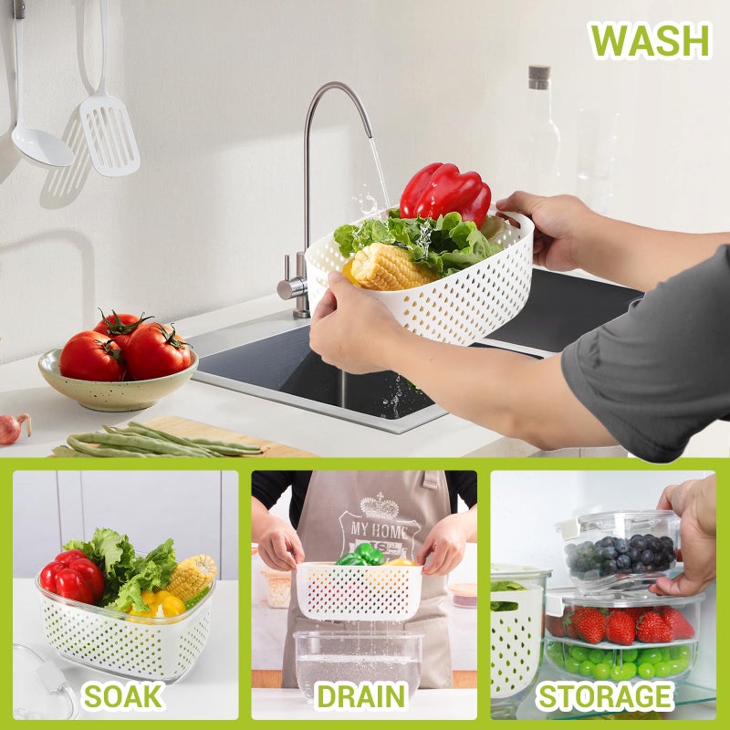 LUXEAR Fresh Produce Vegetable Fruit Storage Containers 3Piece Set, BPA-free, Partitioned Salad Container, Fridge Organizers, Used in Storing Fruits Vegetables, White - Image 4