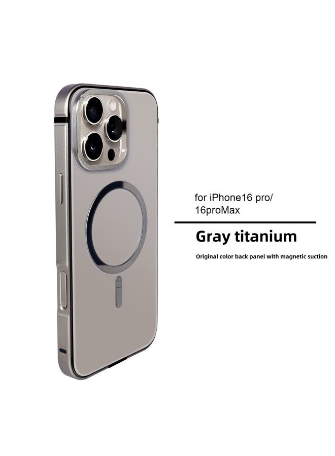 For Apple 16pro Metal Primary Color Phone Case Magsafe Magnetic Shell Iphone16promax Creative Case-Color:Gray Titanium (with Magnetic Suction)-Applicable Models:iPhone 16 Promax  - Image 1
