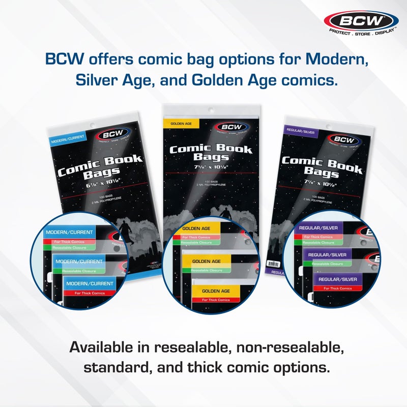 BCW Golden Age Comic Bags - 100 ct | Crystal Clear, Acid-Free Protection, Polypropylene Sleeves | Comic Bags for Secure Storage of Standard Golden Comics Collection - Image 5
