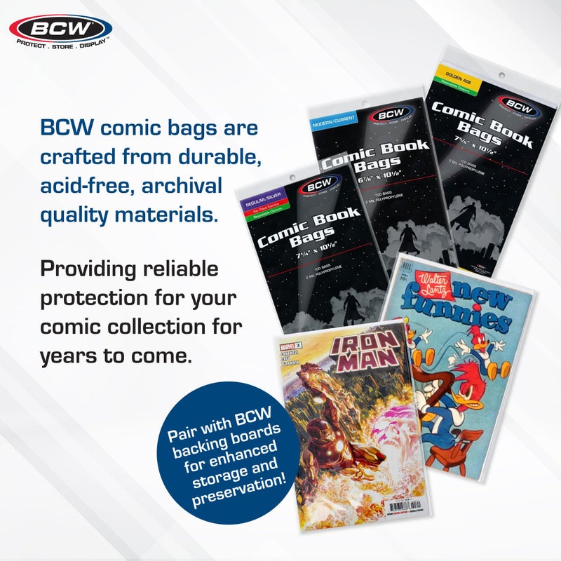 BCW Golden Age Comic Bags - 100 ct | Crystal Clear, Acid-Free Protection, Polypropylene Sleeves | Comic Bags for Secure Storage of Standard Golden Comics Collection - Image 3