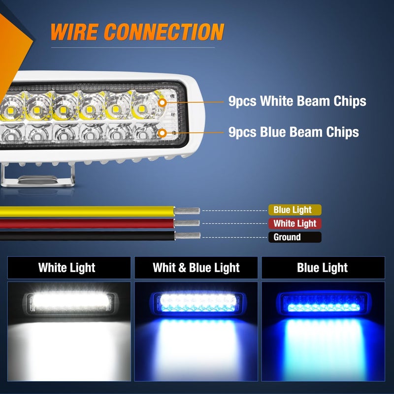 Nilight Marine LED Pods Navigation Lights 2PCS 54W Blue White Flood Beam Ponton Boat Deck Dock Lighting for Night Fishing T-top Stern Yacht Kayak Port Sailboat Trucks Tractors - Image 3