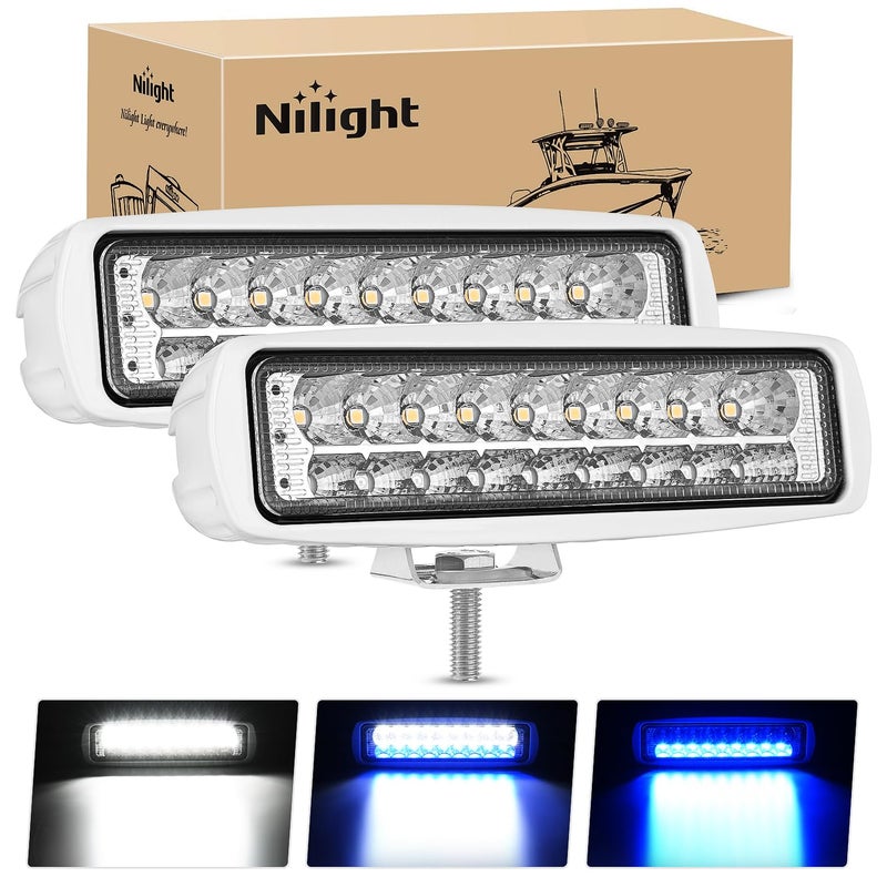 Nilight Marine LED Pods Navigation Lights 2PCS 54W Blue White Flood Beam Ponton Boat Deck Dock Lighting for Night Fishing T-top Stern Yacht Kayak Port Sailboat Trucks Tractors - Image 1