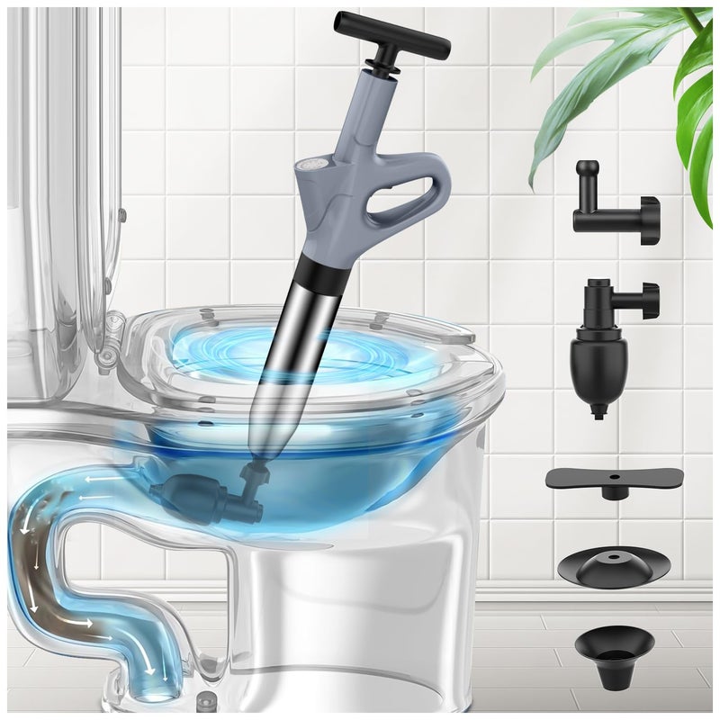 Mieaoll Toilet Plunger High Pressure Toilet PlungerToilet Auger Air Drain Blaster with RealTime Heavy Duty Plunger for Bathroom and Plumbing Clogs Grey