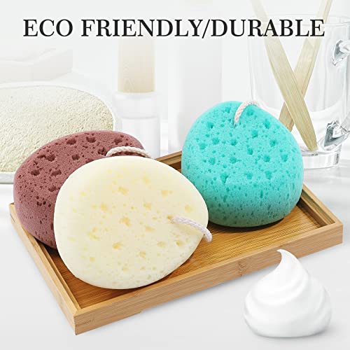 KECUCO 3 Pcs Bath Sponge for Women, Men, Teenager, Body Wash Sponges Loofah Body Scrubber, 3 Colors & Large Size Shower Pouf Cleaning Loofahs for Shower Exfoliating - Image 2