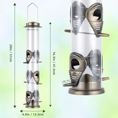 MIXXIDEA 1PK Metal Bird Feeders with 6 Feeding Ports,Tube Bird Feeder with Steel Hanger,Hard Plastic Wild Bird Feeder for Outdoors Hanging, Attracting Birds in Your Lawn, Garden, Balcony–Bronze - Image 2