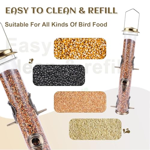 MIXXIDEA 1PK Metal Bird Feeders with 6 Feeding Ports,Tube Bird Feeder with Steel Hanger,Hard Plastic Wild Bird Feeder for Outdoors Hanging, Attracting Birds in Your Lawn, Garden, Balcony–Bronze - Image 4