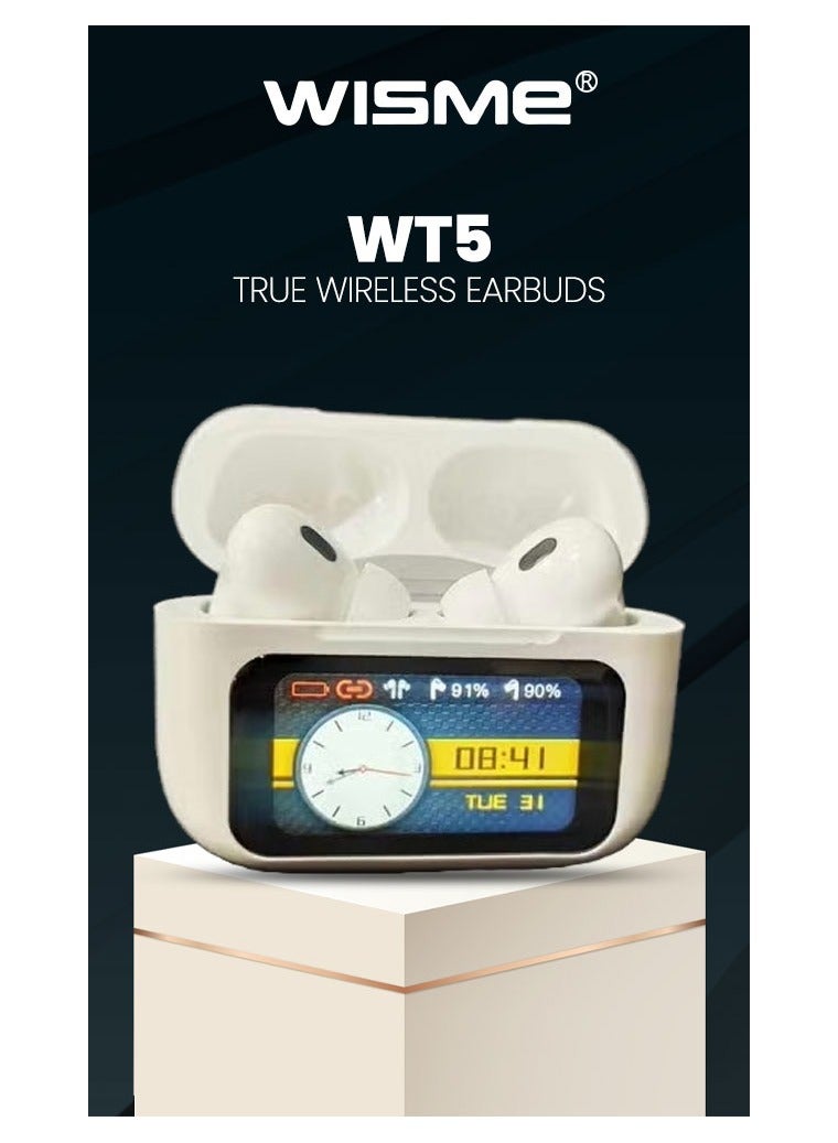 ويزمي سماعات أذن Wisme WT5 اللاسلكية الحقيقية، بلوتوث 5.0، تحكم باللمس، بطارية طويلة الأمد، حافظة شحن صغيرة، أبيض - Image 4