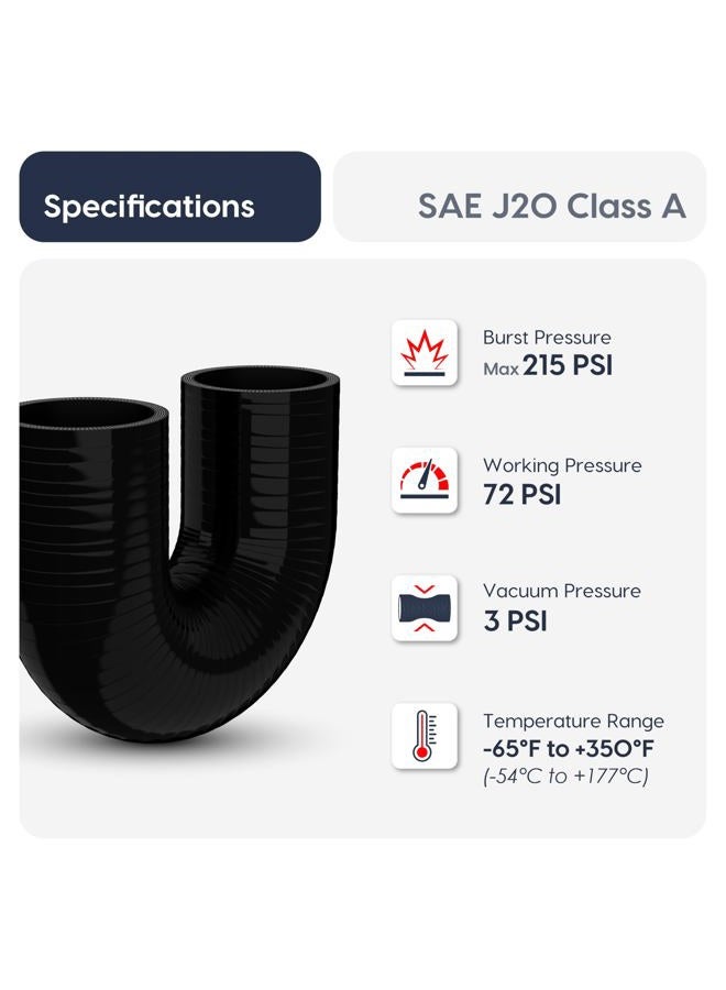 Endure ID 2" (51mm), 180 Degree U Bend Shape Elbow Silicone Hose, 102mm Length, 4-Ply Reinforced, High-Temp Silicone Coupler for Engine, Turbo, Intake, Intercooler – Black - Image 5