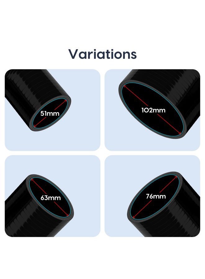 Endure ID 2" (51mm), 180 Degree U Bend Shape Elbow Silicone Hose, 102mm Length, 4-Ply Reinforced, High-Temp Silicone Coupler for Engine, Turbo, Intake, Intercooler – Black - Image 2