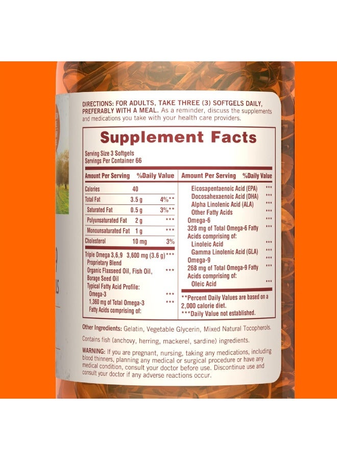 ساندوان أوميغا 3-6-9 زيت الكتان والأسماك ولسان الثور، 200 كبسولة هلامية - Image 3