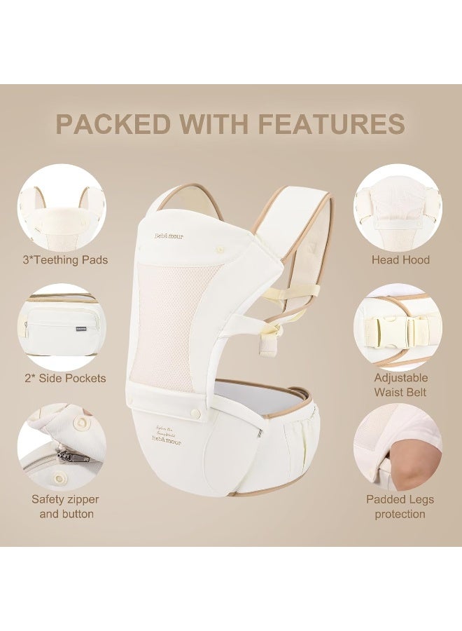 بيبامور Baby Carrier with Hip Seat, All-Position Breathable Mesh Hip Seat  Carrier - Image 4