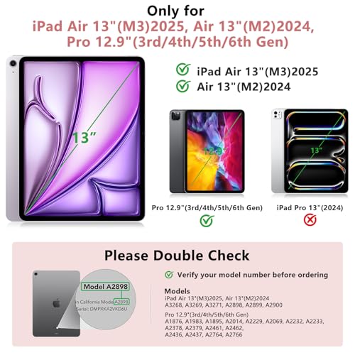TQQ iPad Air 13 Inch Case Keyboard (M3 2025 / M2 2024), iPad Pro 12.9 (6th, 5th, 4th, 3rd Gen) Keyboard - 360° Rotatable, 7-Color Backlight, Multi-Touch Trackpad, Thin & Light (Pink) - Image 2