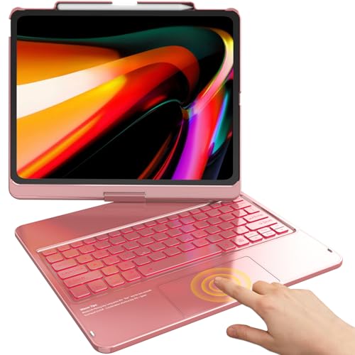 TQQ iPad Air 13 Inch Case Keyboard (M3 2025 / M2 2024), iPad Pro 12.9 (6th, 5th, 4th, 3rd Gen) Keyboard - 360° Rotatable, 7-Color Backlight, Multi-Touch Trackpad, Thin & Light (Pink) - Image 1