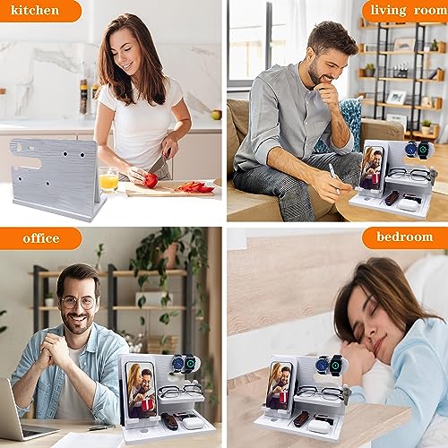 VEIYAILU Gifts for Women Girlfriend Men Him Husband Boyfriend Son Boss Wood Phone Docking Station Nightstand Organizer Anniversary Birthday Gifts (White) - Image 2