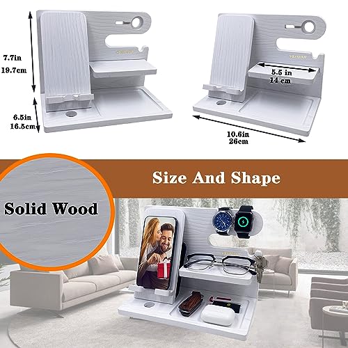 VEIYAILU Gifts for Women Girlfriend Men Him Husband Boyfriend Son Boss Wood Phone Docking Station Nightstand Organizer Anniversary Birthday Gifts (White) - Image 4