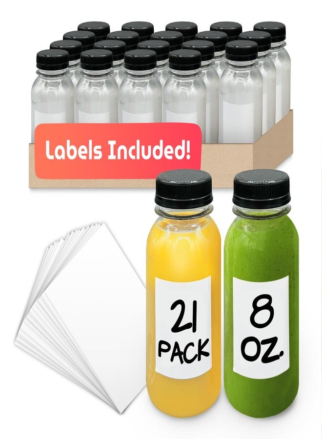 Reli. Plastic Juice Bottles [21 Pack] [8 oz] Round Plastic Juice Bottles with Caps & Sticker Labels | Clear, Empty for Juicing 8oz | Disposable, Reusable Containers for Juicing, Smoothies - Image 1
