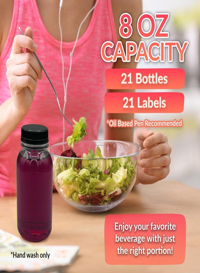 Reli. Plastic Juice Bottles [21 Pack] [8 oz] Round Plastic Juice Bottles with Caps & Sticker Labels | Clear, Empty for Juicing 8oz | Disposable, Reusable Containers for Juicing, Smoothies - Image 2