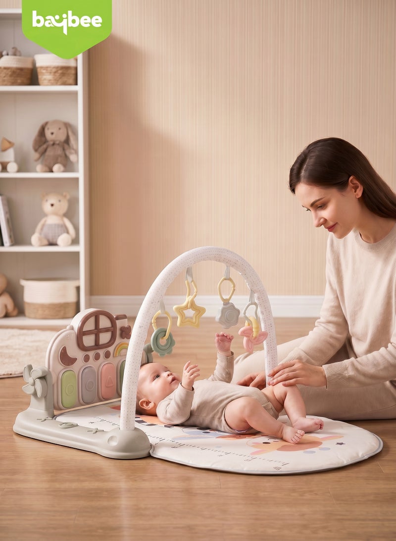 Baybee Kick & Play Piano Gym & Activity Mat for Babies 0-12 Months, Baby Play Gym with Rotating Piano, 5 Hanging Rattle Toys, Crawling Play Mat for Newborn Boys & Girls Grey - Image 2