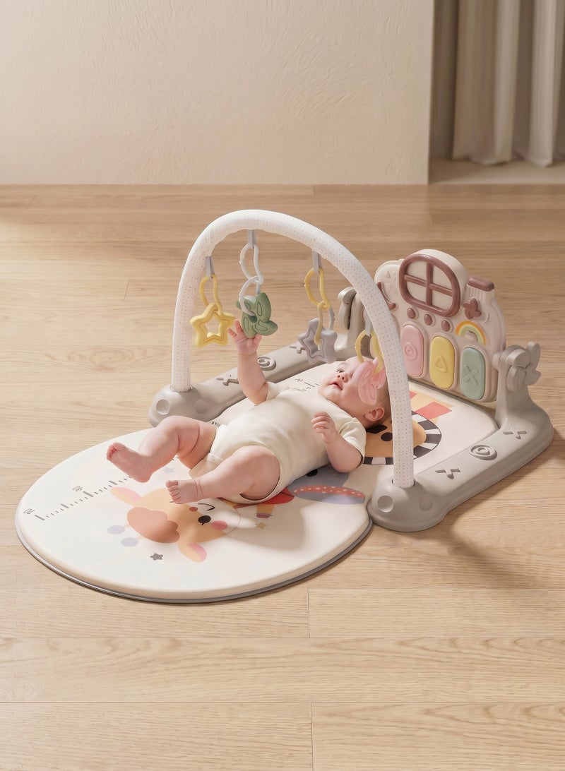 Baybee Kick & Play Piano Gym & Activity Mat for Babies 0-12 Months, Baby Play Gym with Rotating Piano, 5 Hanging Rattle Toys, Crawling Play Mat for Newborn Boys & Girls Grey - Image 1