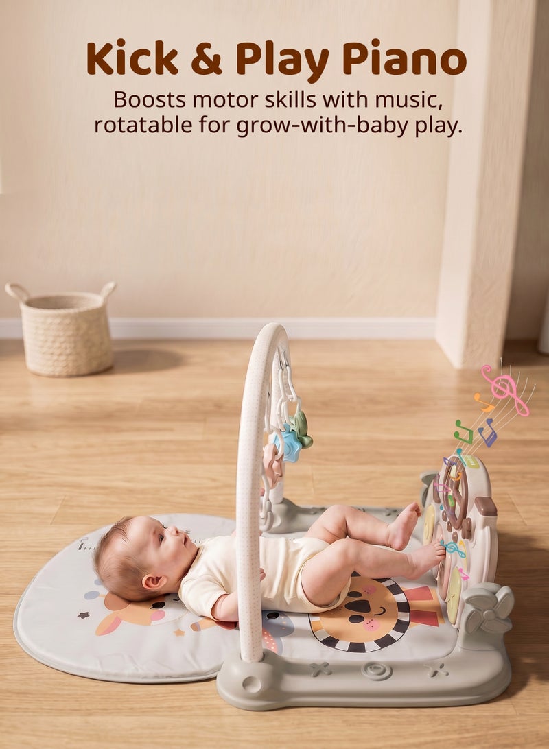 Baybee Kick & Play Piano Gym & Activity Mat for Babies 0-12 Months, Baby Play Gym with Rotating Piano, 5 Hanging Rattle Toys, Crawling Play Mat for Newborn Boys & Girls Grey - Image 3