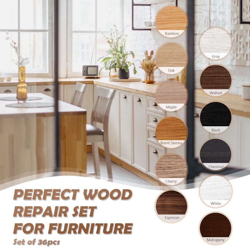 سيسو طقم إصلاح خدش Seisso - مجموعة من 36 حشو الخشب معجون للخدوش علامات الأثاث التي تلمسها أدوات إصلاح أرضية الفينيل - استعادة غطاء خدوش من الخشب الصلب الشقوق الباب ثقب الباب - Image 2
