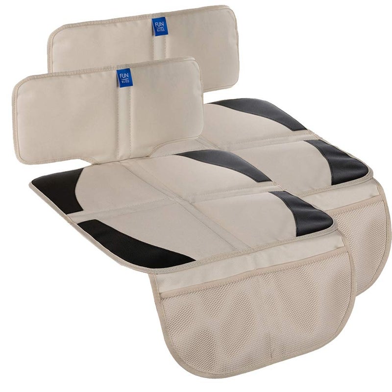 funbliss car seat Protector for Child car seat Beige Thick Padding Carseat Kick Mat with Organizer Pockets,Waterproof 600D Fabric,Vehicle Dog Cover Pad for SUV Sedan Leather Seats（2 Pack） - Image 1