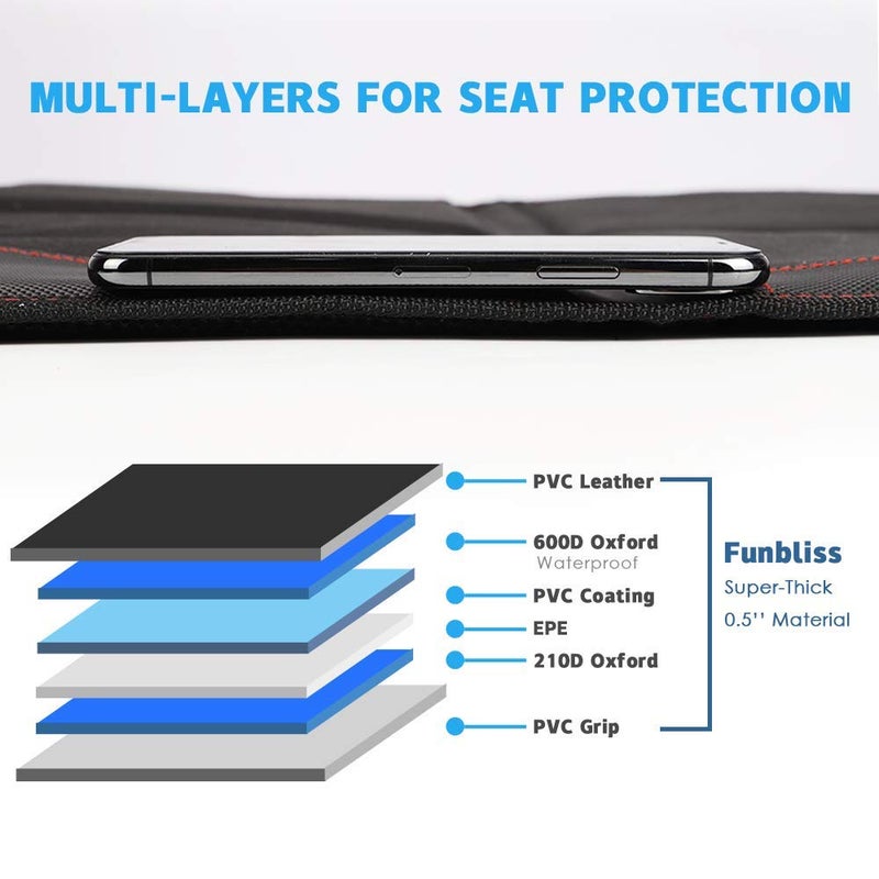 funbliss car seat Protector for Child car seat Beige Thick Padding Carseat Kick Mat with Organizer Pockets,Waterproof 600D Fabric,Vehicle Dog Cover Pad for SUV Sedan Leather Seats（2 Pack） - Image 5