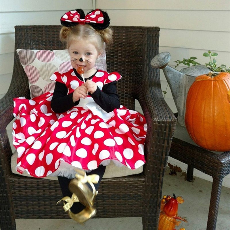DreamHigh Girls Toddlers Polka Dot Skirt Cap Sleeves Flowers Girl Vintage Bow Dress with Headband Red 4T - Image 4