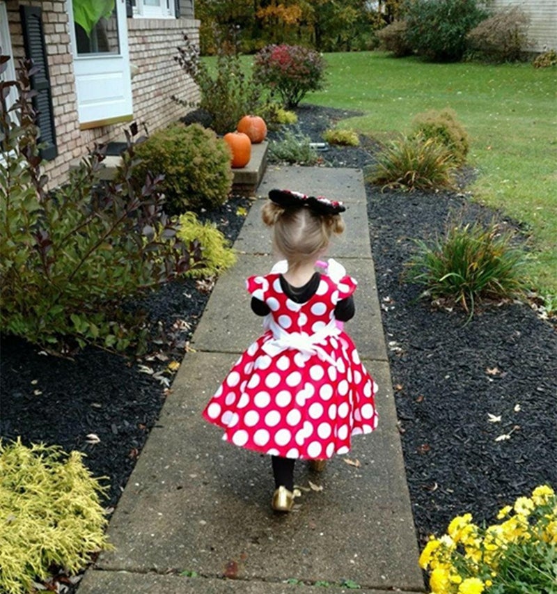 DreamHigh Girls Toddlers Polka Dot Skirt Cap Sleeves Flowers Girl Vintage Bow Dress with Headband Red 4T - Image 5