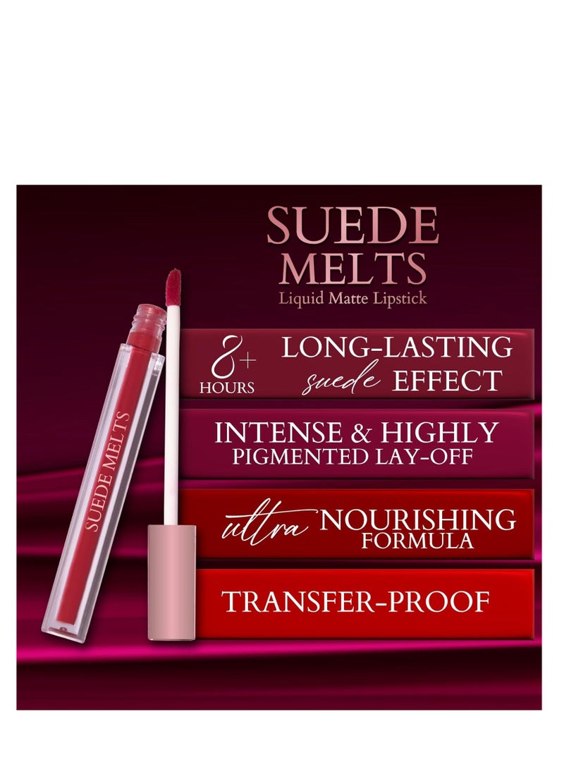 برجموت أحمر شفاه سائل غير لامع من بيرجاموت بيوتي، غير قابل للنقل، مقاوم للماء، يدوم طويلاً حتى 8 ساعات للنساء، 2.1 مل قرمزي ميلت - Image 5