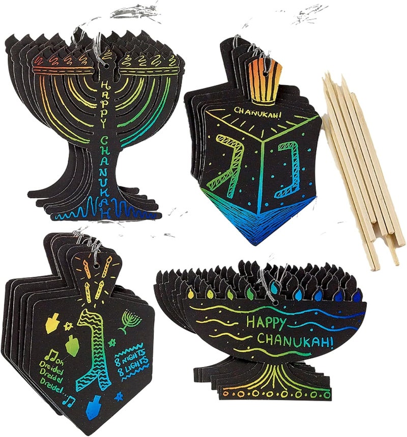 Rite Lite Chanukah Scratch Art, Perfect Hanukkah Gift for Kids, Hanukkah Art Kit, Hanukkah Accessories, Hanukkah Arts and Crafts Kit - Comes with 24 Menorah and Dreidel Cards! - Image 3