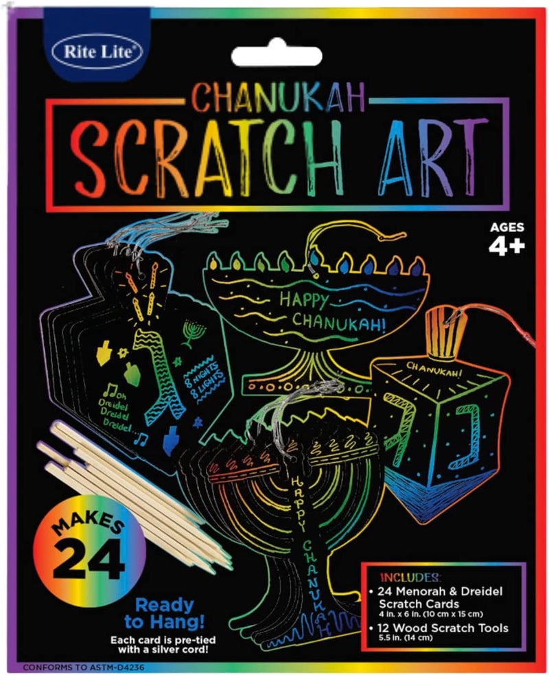 Rite Lite Chanukah Scratch Art, Perfect Hanukkah Gift for Kids, Hanukkah Art Kit, Hanukkah Accessories, Hanukkah Arts and Crafts Kit - Comes with 24 Menorah and Dreidel Cards! - Image 2