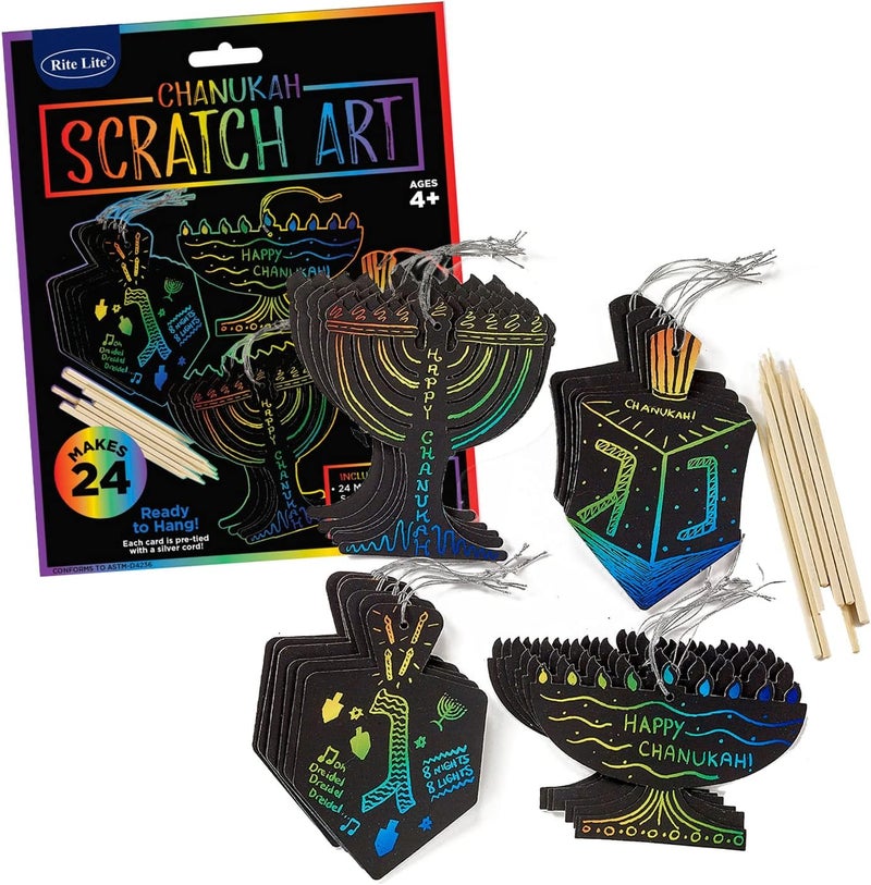 Rite Lite Chanukah Scratch Art, Perfect Hanukkah Gift for Kids, Hanukkah Art Kit, Hanukkah Accessories, Hanukkah Arts and Crafts Kit - Comes with 24 Menorah and Dreidel Cards! - Image 1