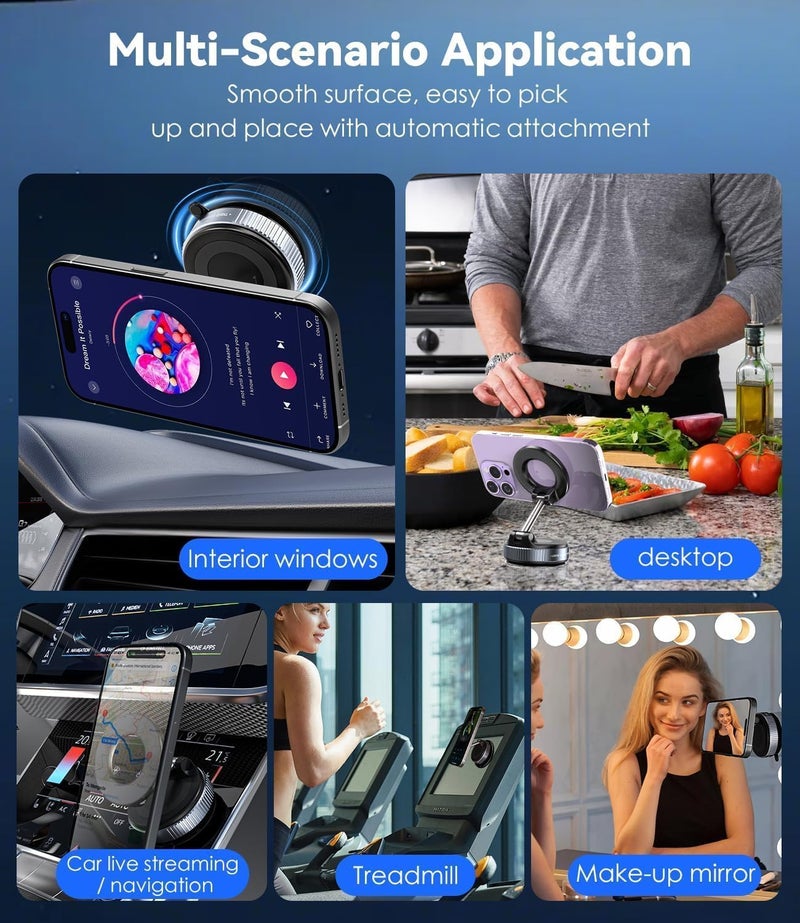 WEPTIX 360° Vaccum Magnetic Phones Holder, Magnetic Car Phone Mount,Hands-Free Suction Cup Holder for Gym/Mirror/Shower,Mount Compatible All Mobile- (All Phones Holder) - Image 5