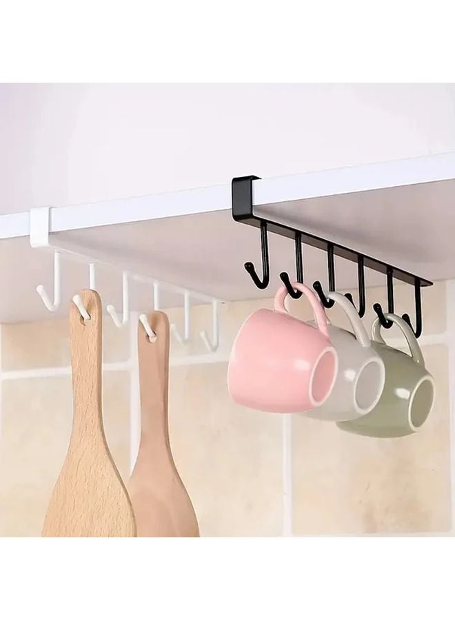 Black Wall Mounted Kitchen Storage Rack With 6 Hooks Cup Utensil Holder - Image 2