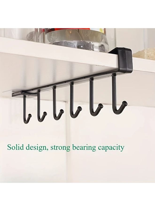 Black Wall Mounted Kitchen Storage Rack With 6 Hooks Cup Utensil Holder - Image 1