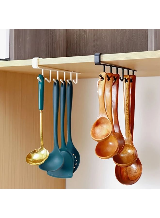 Black Wall Mounted Kitchen Storage Rack With 6 Hooks Cup Utensil Holder - Image 4