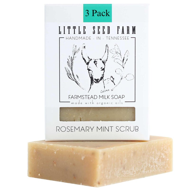 Little Seed Farm Organic Goatâ€™s Milk Soap â€“ 3 Pack of Rosemary Mint Exfoliating Body Bars â€“ Natural, Handmade, Cruelty Free â€“ Energizing and Toning Scrub â€“ Suitable for Sensitive Skin, Net Wt. 4.75oz - Image 1