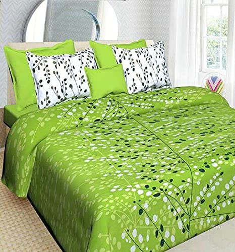 E-WISH BOX EWish Box Rajasthani Traditional Printed Pure 100 Cotton King Size Bed Bedsheet for Double Bed with 2 Pillow Cover Set 144 TC Colour Green - Image 1