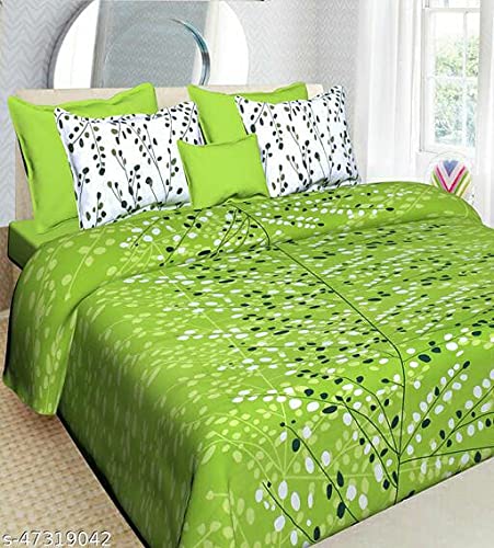 E-WISH BOX EWish Box Rajasthani Traditional Printed Pure 100 Cotton King Size Bed Bedsheet for Double Bed with 2 Pillow Cover Set 144 TC Colour Green - Image 2