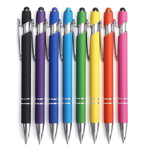 Bribobo 8 Pack Ballpoint Pen 2-in-1 Stylus Retractable Ballpoint Pen with Stylus tip, Metal Stylus Pen for Touch Screens, 1.0 mm Black Ink - Image 1