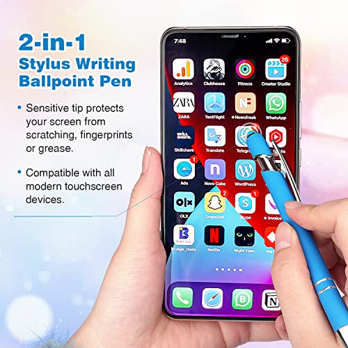 Bribobo 8 Pack Ballpoint Pen 2-in-1 Stylus Retractable Ballpoint Pen with Stylus tip, Metal Stylus Pen for Touch Screens, 1.0 mm Black Ink - Image 5