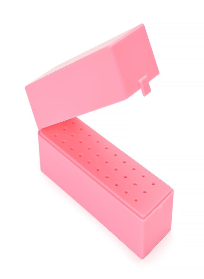 Rolabling Rectangle Nail Drill Bits Organizer Portable Dustproof Case for Acrylic E-File Bits 30 Hole Nail Tech Tool Storage Box for Nail Art & Salon Use (Not Inlcude Drill Bits) (Pink) - Image 1