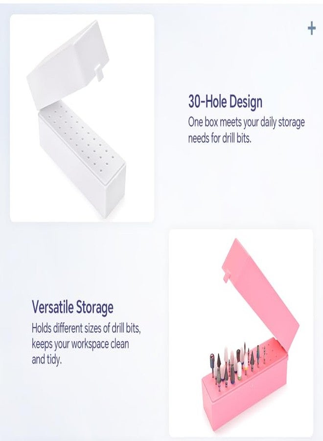 Rolabling Rectangle Nail Drill Bits Organizer Portable Dustproof Case for Acrylic E-File Bits 30 Hole Nail Tech Tool Storage Box for Nail Art & Salon Use (Not Inlcude Drill Bits) (Pink) - Image 3