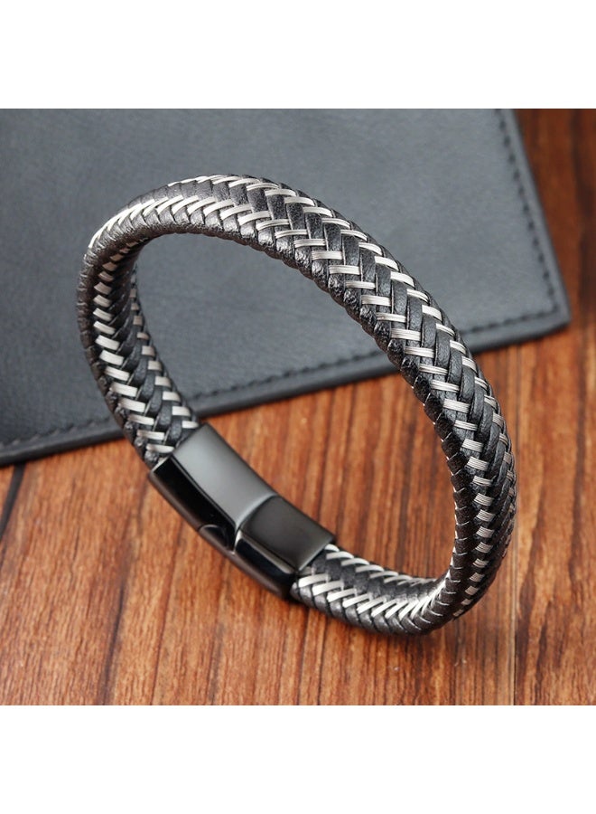Goolsky Braided Leather Cord Bracelet Multi-Layer Minimalist Magnetic Alloy Clasp Bangle Unisex Gentleman Style Leather Wristband - Image 4
