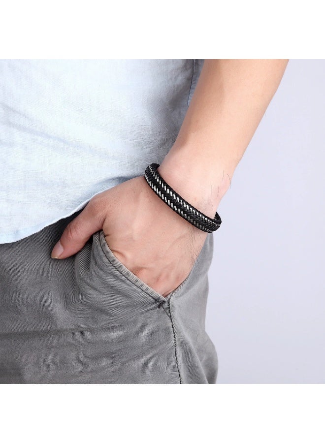 Goolsky Braided Leather Cord Bracelet Multi-Layer Minimalist Magnetic Alloy Clasp Bangle Unisex Gentleman Style Leather Wristband - Image 2