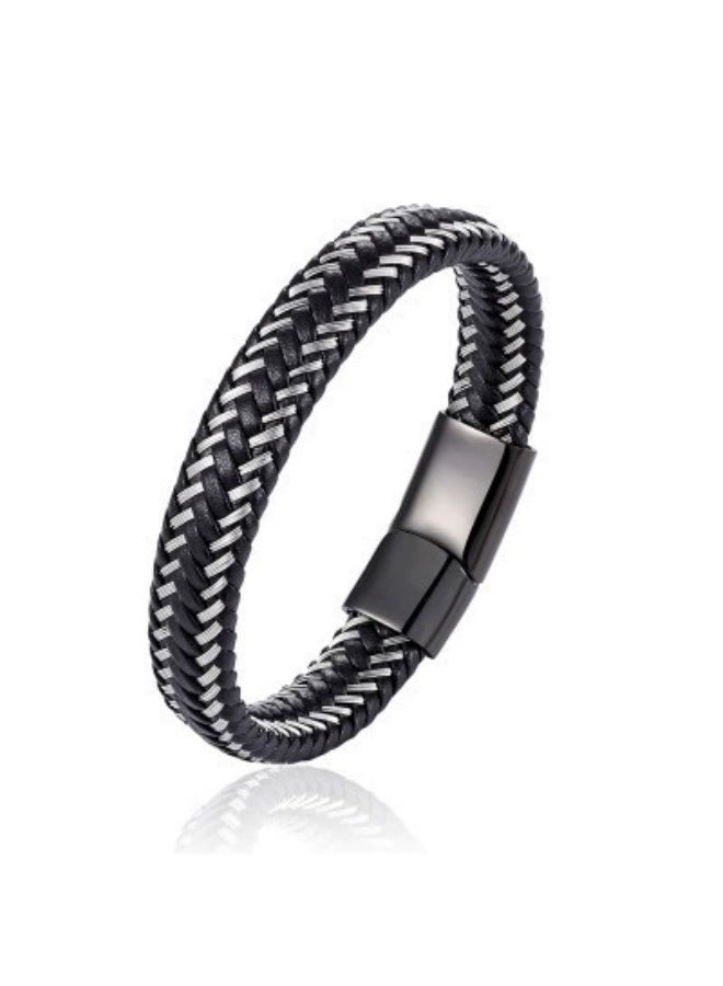 Goolsky Braided Leather Cord Bracelet Multi-Layer Minimalist Magnetic Alloy Clasp Bangle Unisex Gentleman Style Leather Wristband - Image 1