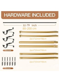 MarlaMall Extendable Stainless Steel Metal Curtain Rod, Retractable Extension, Decorative Curtain Pole Set, Gold Spliced Heavy Duty Metal Curtain Pole 80cm-300cm with Bracket  - Image 4