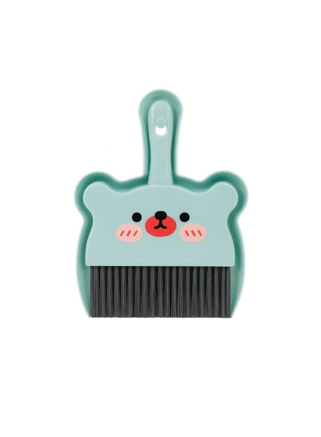 طقم جاروف ومكنسة صغيرة يدوية بتصميم دب لطيف – أداة تنظيف متعددة للاستخدام في المكتب والمطبخ والسيارة وتنظيف الأسطح والأرضيات والغبار- لبني - Image 1