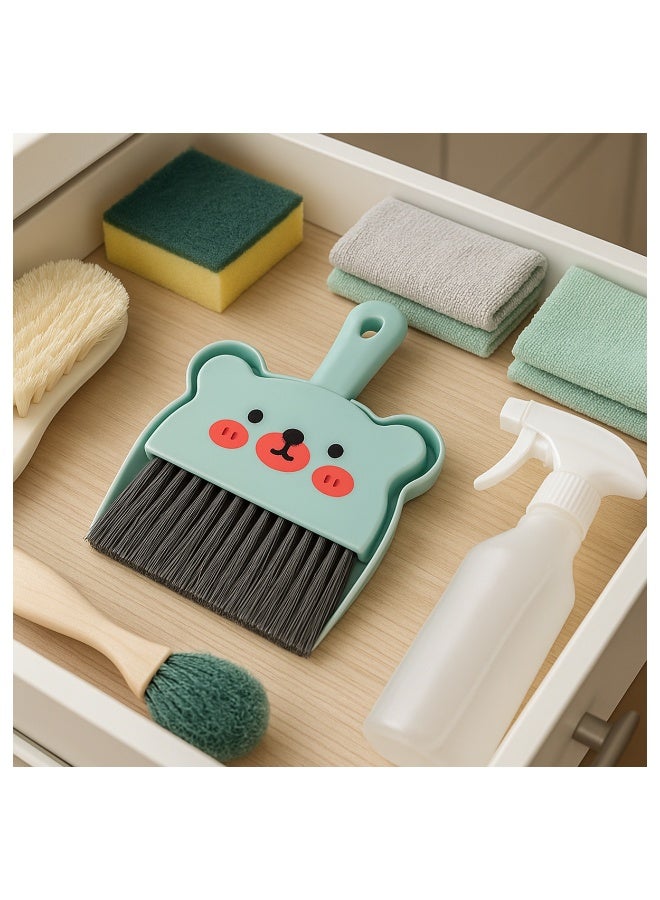 طقم جاروف ومكنسة صغيرة يدوية بتصميم دب لطيف – أداة تنظيف متعددة للاستخدام في المكتب والمطبخ والسيارة وتنظيف الأسطح والأرضيات والغبار- لبني - Image 5